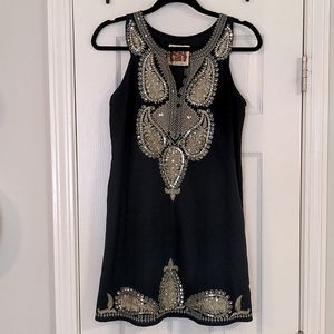 Elegant Gold and Black Embroidered Art Deco Dress